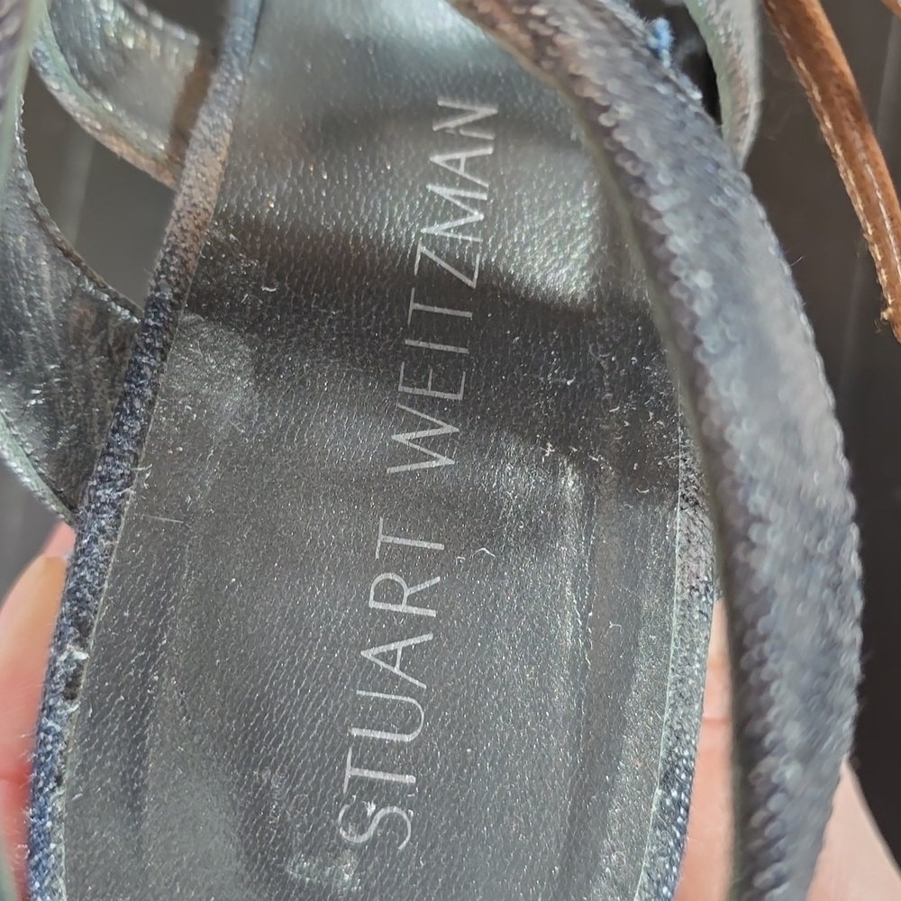 Stuart Weitzman Denim and Tan Espadrilles-Style Wedge Sandals Size 8.5 - Picture 2 of 10